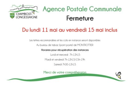 fermeture agence postale mai 2026