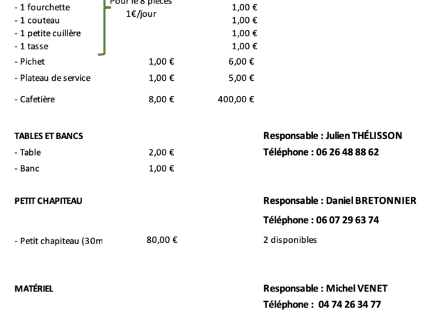 materiel comite des fetes