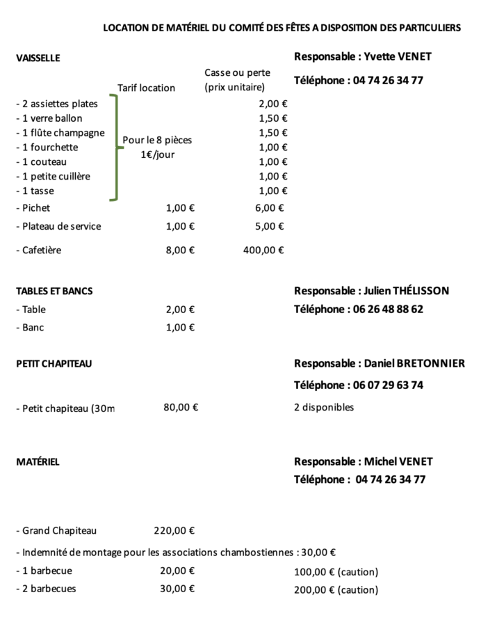 materiel comite des fetes
